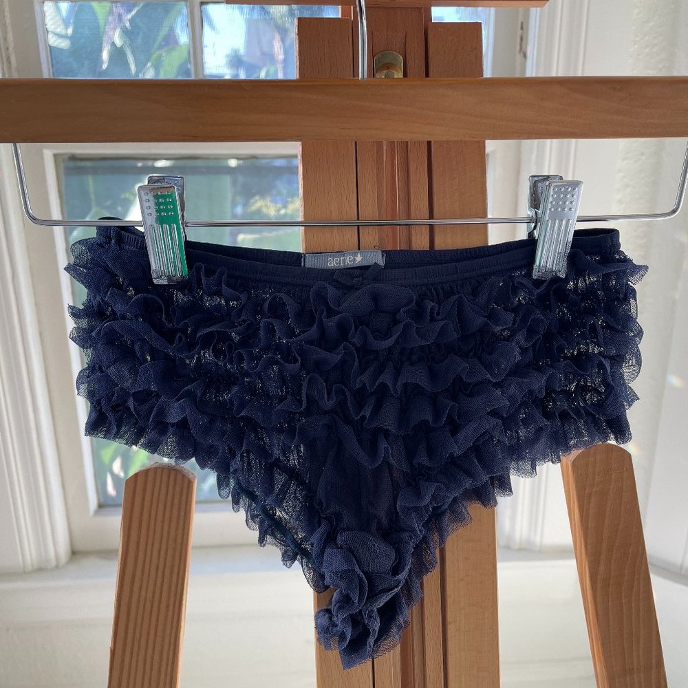 Aerie American Eagle Women’s Lightweight Mesh Cheeky Underwear Ruffle Navy XS